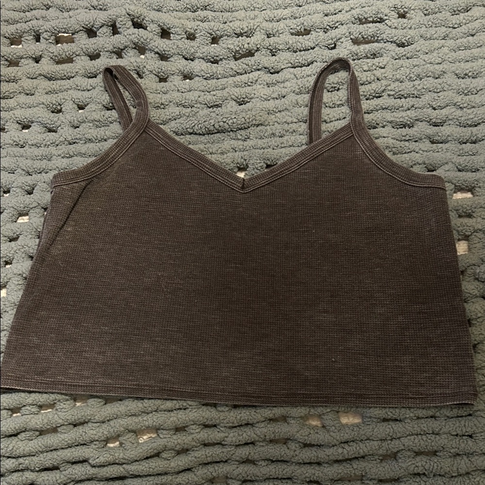 Dark Grey Ribbed V-Neck Cropped Tank Top